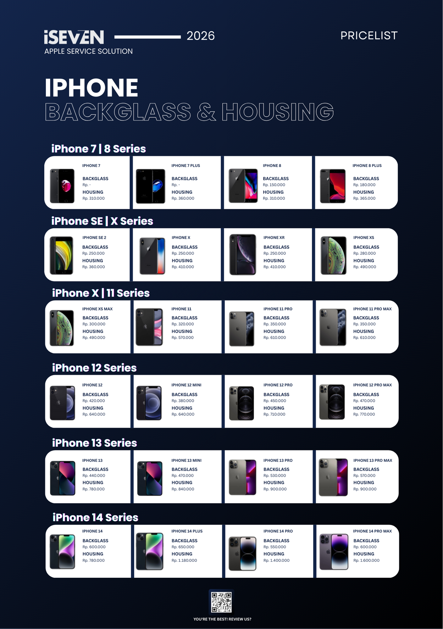 Pricelist Backglass dan Housing iPhone 2026