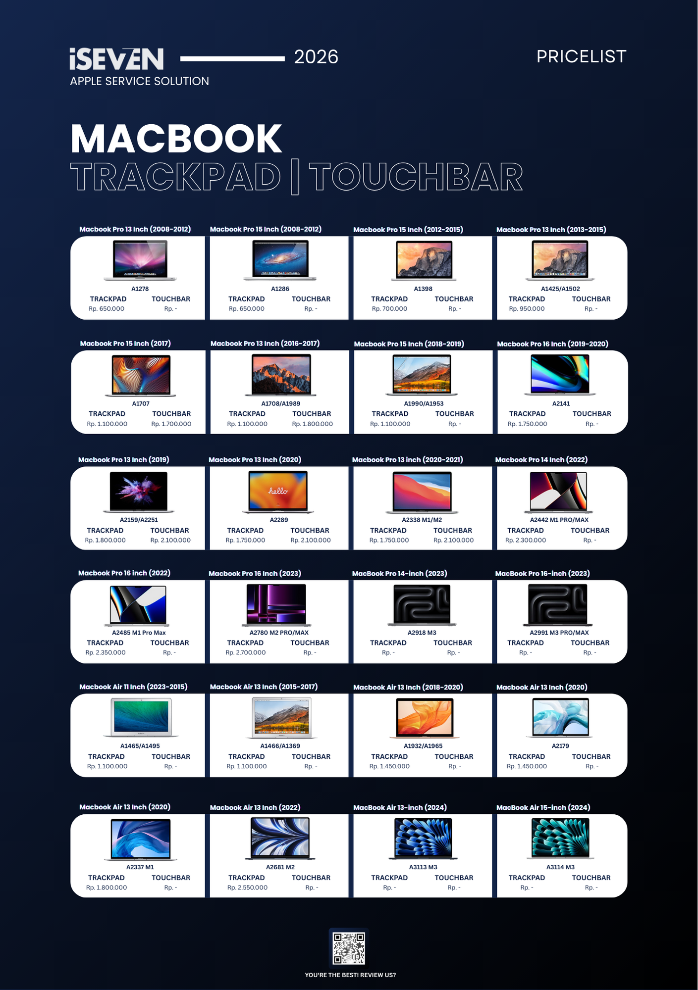 Pricelist Trackpad dan Touchbar Macbook 2026
