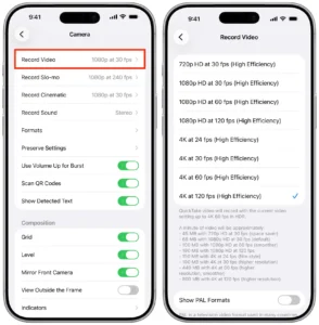 Atur Rekam Video ke Format 4K pada 60 FPS atau 24 FPS